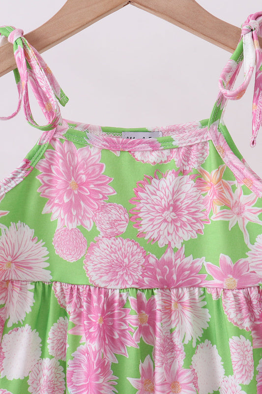 Pink floral ruffle tiered dress