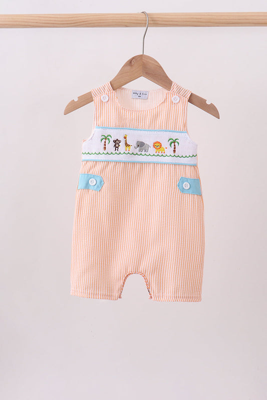 Orange stripe seersucker animal smocked jonjon