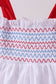 White smocked jacquard ruffle dress