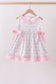 Pink hydrangea bow print ruffle dress