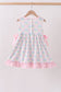 Pink hydrangea bow print ruffle dress