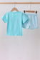 Blue character embroidery shorts set