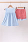 Blue god bless America flag french knot ruffle shorts set