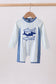 Blue shark applique stripe swimsuit