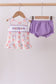 Purple rose bow smocked ruffle bloomer set