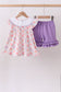 Purple rose bow smocked ruffle shorts set