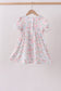 Pink floral bow smocked ruffle dress