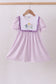 Purple floral embroidery gingham ruffle dress