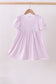 Purple floral embroidery gingham ruffle dress
