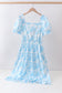 Blue rose print women dress