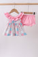 Pink patchwork floral ruffle bloomer set