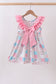 Pink patchwork floral ruffle dress