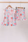 Pink floral patchwork scalloped ruffle shorts set