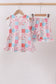 Pink floral patchwork scalloped ruffle shorts set