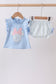 Blue character applique ruffle bloomer set