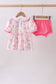 Pink birthday cake smocked bloomer set