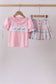Pink carousel smocked ruffle skorts set