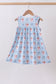 Blue strawberry bow ruffle dress