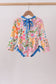 Summer floral print ruffle rashguard