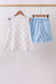 Blue bow ribbon print ruffle shorts set