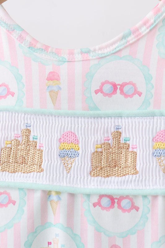 Green castle ice cream smocked ruffle bloomer set