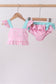 Pink sailboat print ruffle 2pc swimsuit