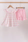 Pink bow castle ruffle shorts set