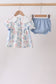 Blue Floral Smocked Ruffle Bloomer Set