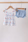 Blue Sailboat Smocked Bloomer Set