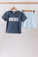 Blue Cow Plaid Embroidered Set