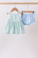 Green Stripe Smocked Bow Seersucker Bloomer Set