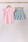 Pink Bear Floral Applique Skorts Set