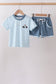 Blue Police Car Stripe Embroidered Set