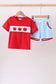Blue Apple Appliqué Gingham Shorts Set