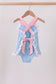 Blue pencil bow embroidery ruffle bubble