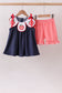 Navy Apple Applique Denim Ruffle Set