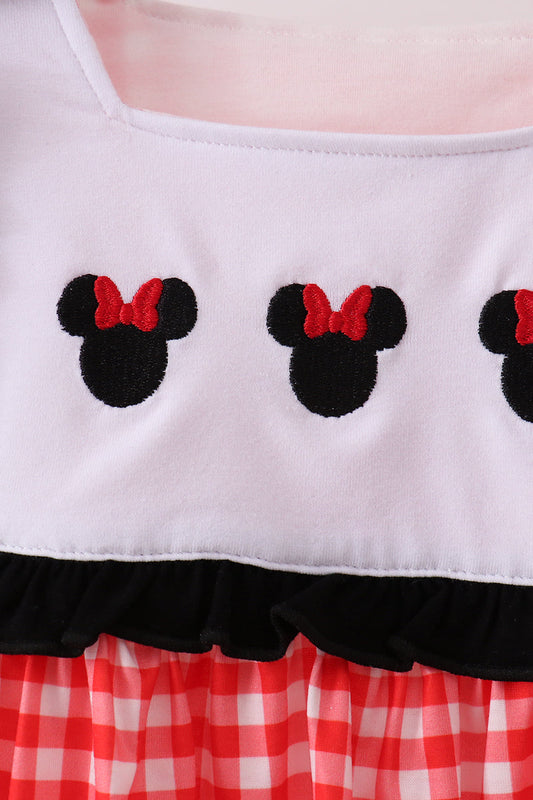 Red Character Plaid Embroidered Bloomer Set