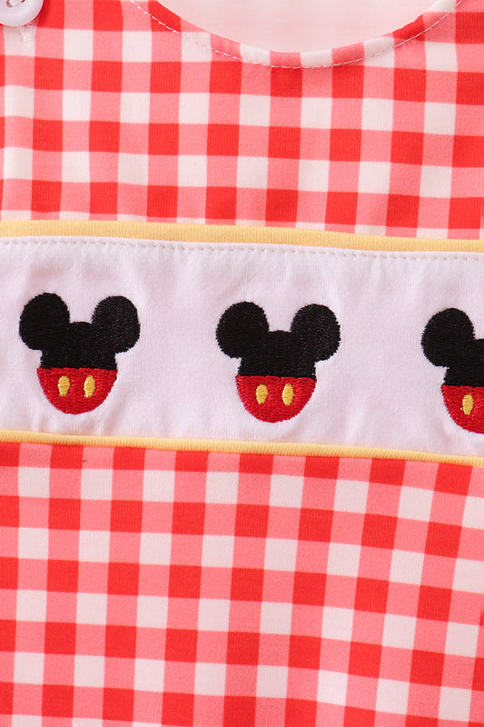 Red Character Plaid Embroidered Jon Jon
