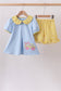 Blue Bus Floral Applique Ruffle Set