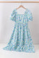 Blue Floral Tiered Women Dress