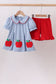 Blue Apple Appliqué Ruffle Set