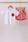 Red Stripe Apple Embroidered Set