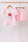 Pink Stripe Apple Book Appliqué Ruffle Set