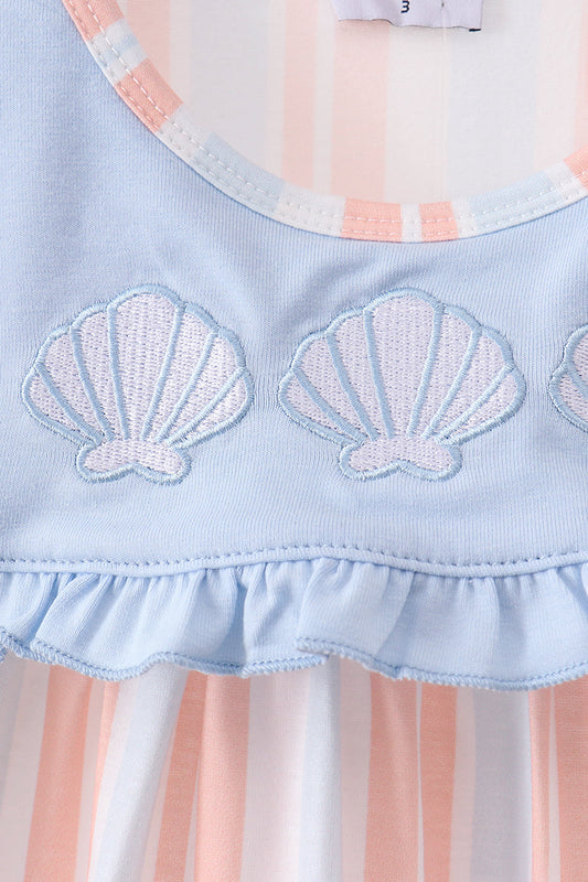 Seashell Stripe Embroidered Dress