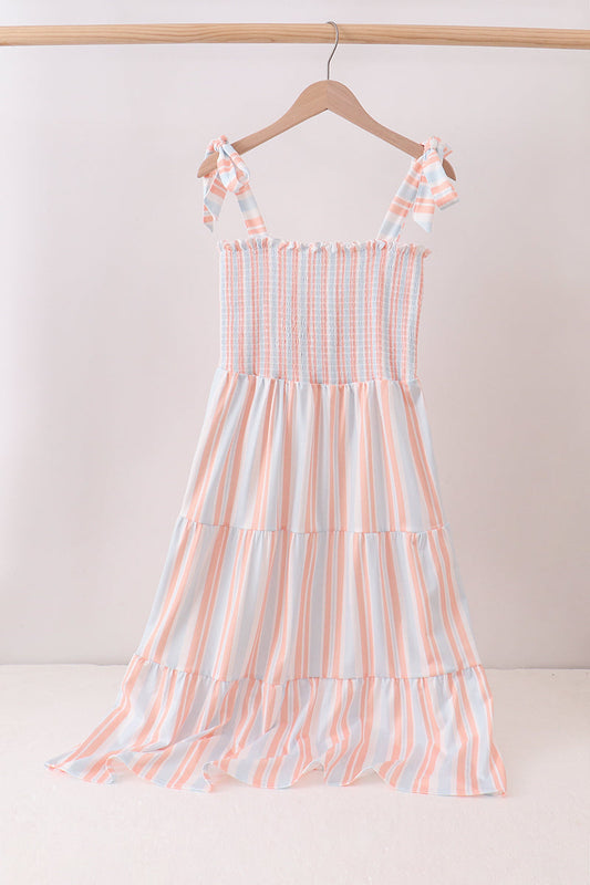 Multicolored Stripe Smocked Tiered Women Dress