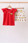 Red Bus Embroidered Skorts Set