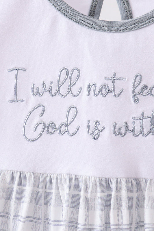 Blue Faith Quote Embroidered Dress