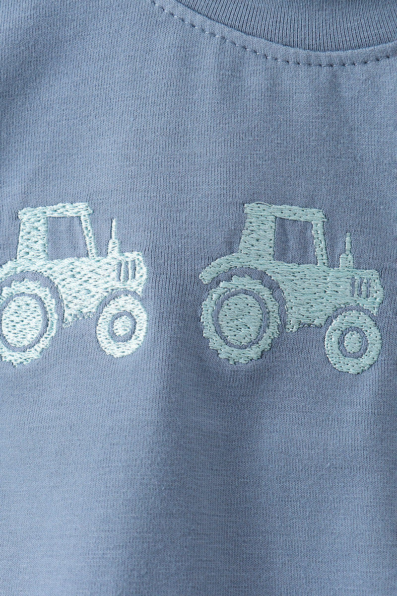 Blue Farm Tractor Embroidered Bubble