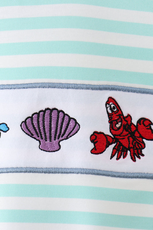 Blue stripe under the sea Embroidered Bubble