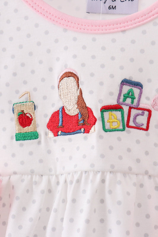 Pink Pencil ABC embroidery dot bubble